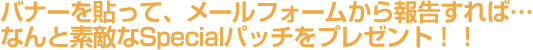 バナーを貼って、メールフォームから報告すれば…なんと素敵なSpecialパッチをプレゼント！！